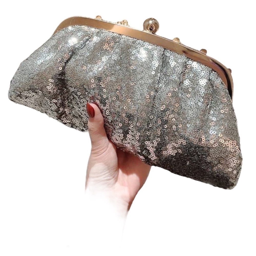 Silver Sequin Glitter Wedding Bridal Evening Bags Clutch Purse Crossbody Handbag